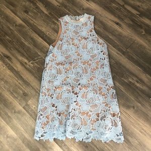 nude dress with baby blue lace overlay 🌸